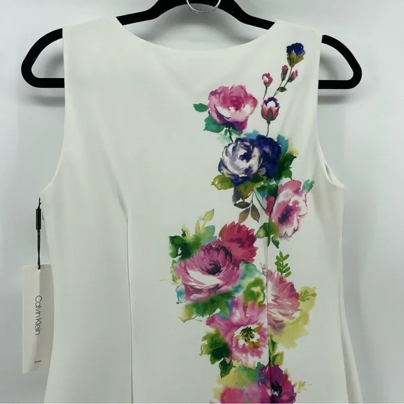 NEW Calvin Klein Sheath Dress White Floral Sleeveless 8 - Picture 8 of 12